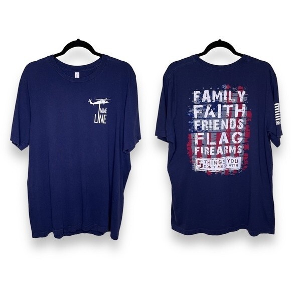 Bella Canvas Nine Line Five F Graphic Navy Crew Neck Short Sleeve Shirt Men XL - Picture 1 of 13